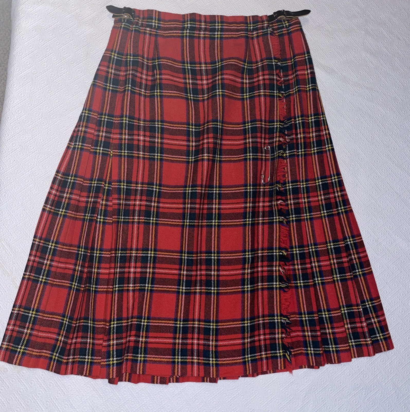 Vtg Women’s Pitlochry Wool Kilt Skirt Wrap Red Stewart Plaid Tartan Scotland M