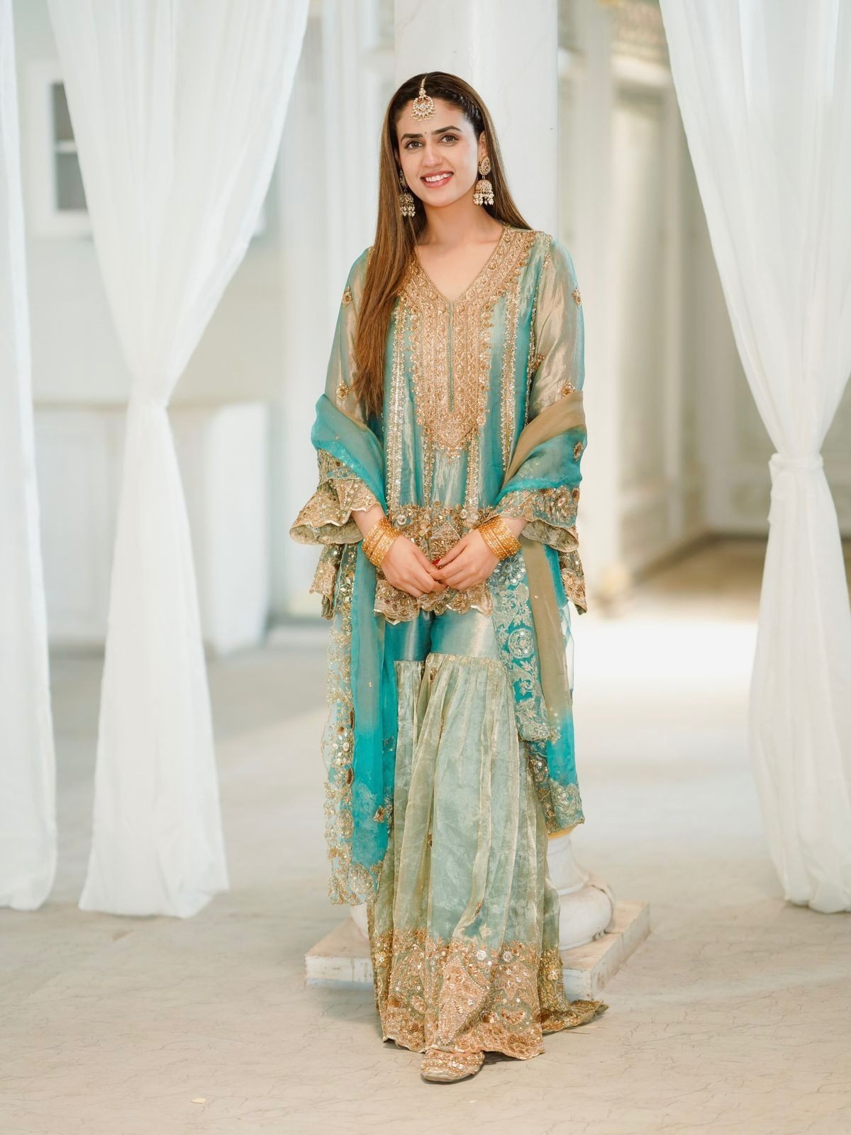 Pakistani Indian gharara sharara with hand work, formal party wear, Stitched