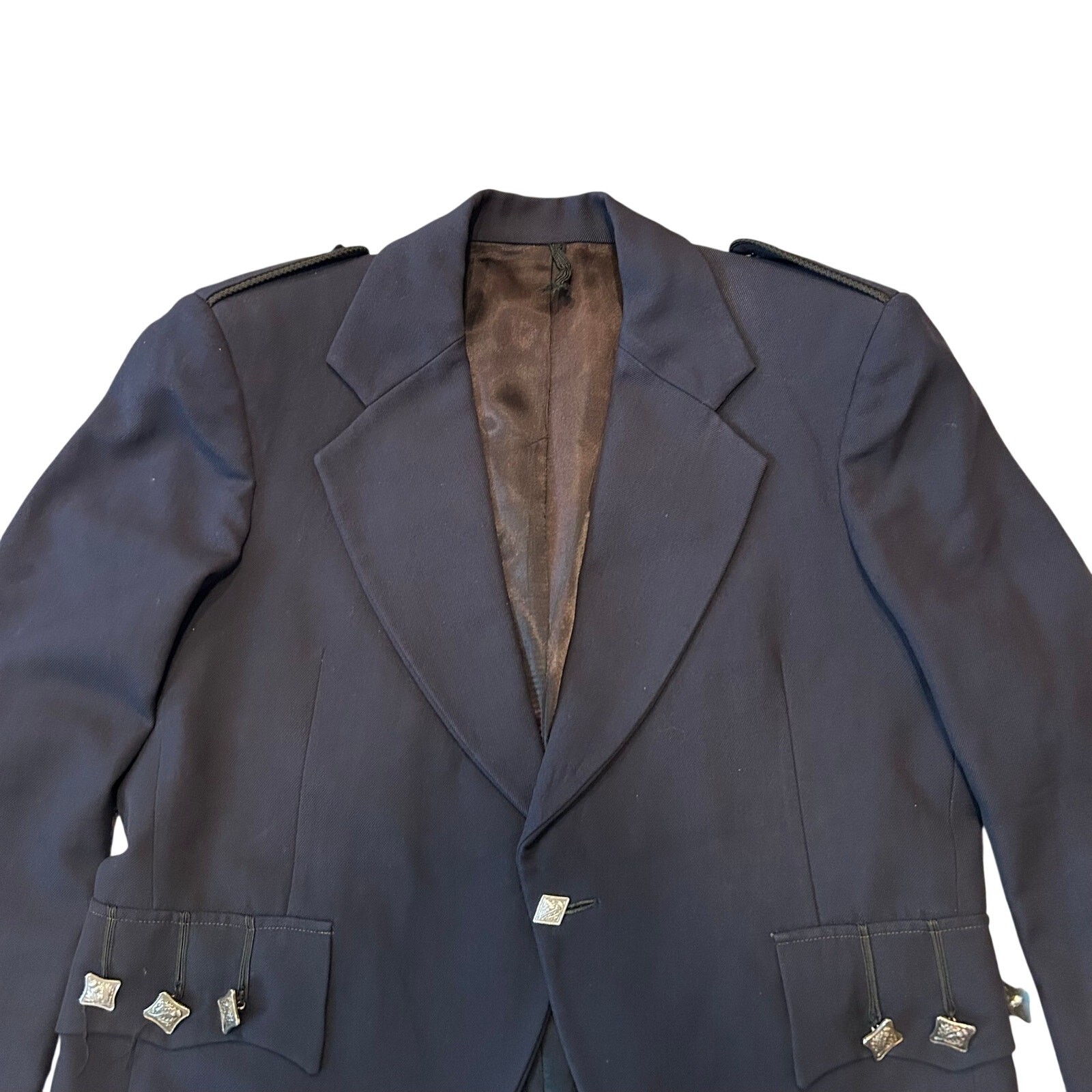 Vintage 70s Navy Wool Scottish Kilt Argyle Jacket Union Made Briar Button Medium