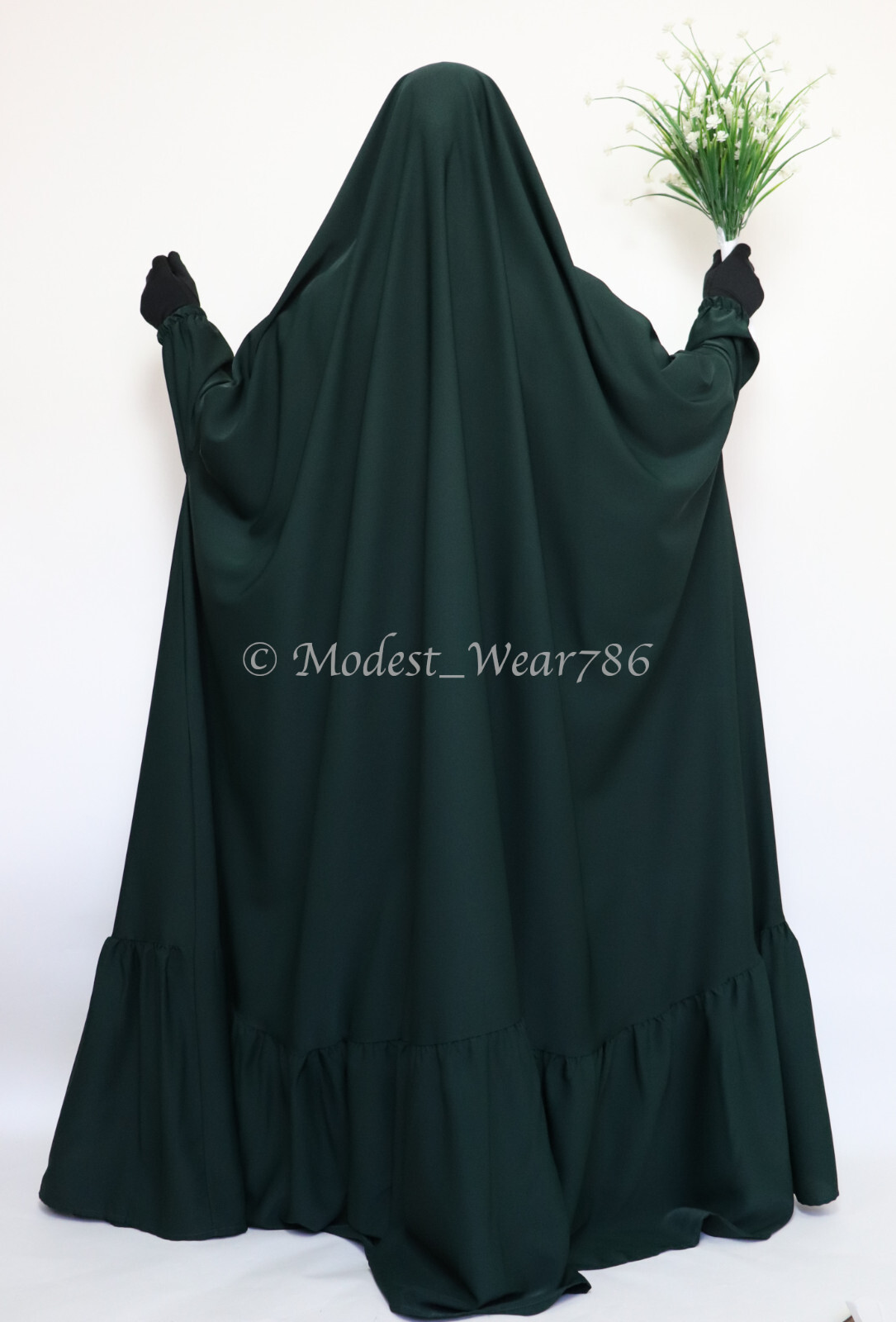 One Piece Full Length Tiered Jilbab Overhead Khimar Muslim Headwear Emerald