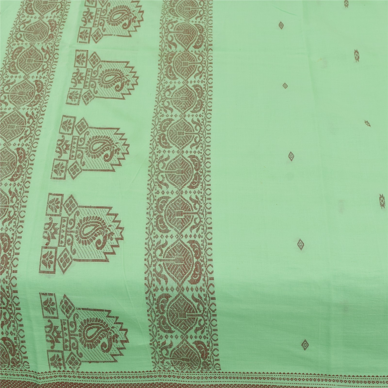 Sanskriti Vintage Sarees Begumpuri Pista Green Handwoven Pure Cotton Sari Fabric