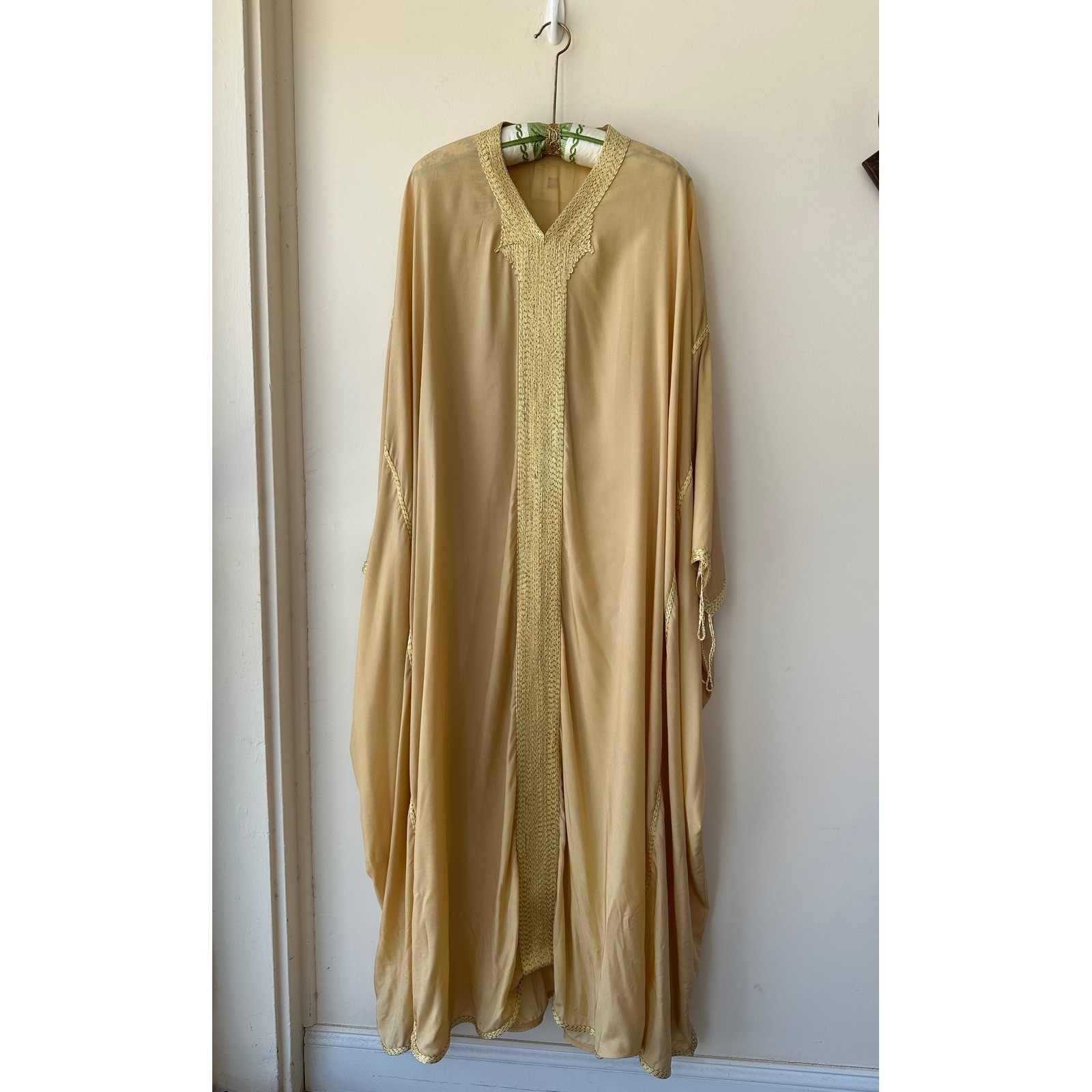 Vintage Gold Moroccan Kaftan Kimono with Embroidered Trim