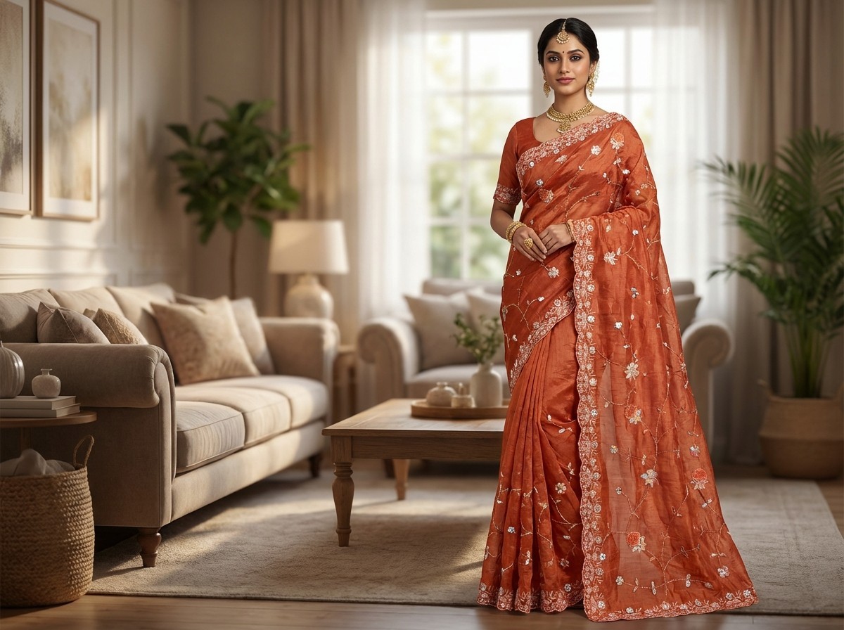 Pure tissue silk embroidery Saree