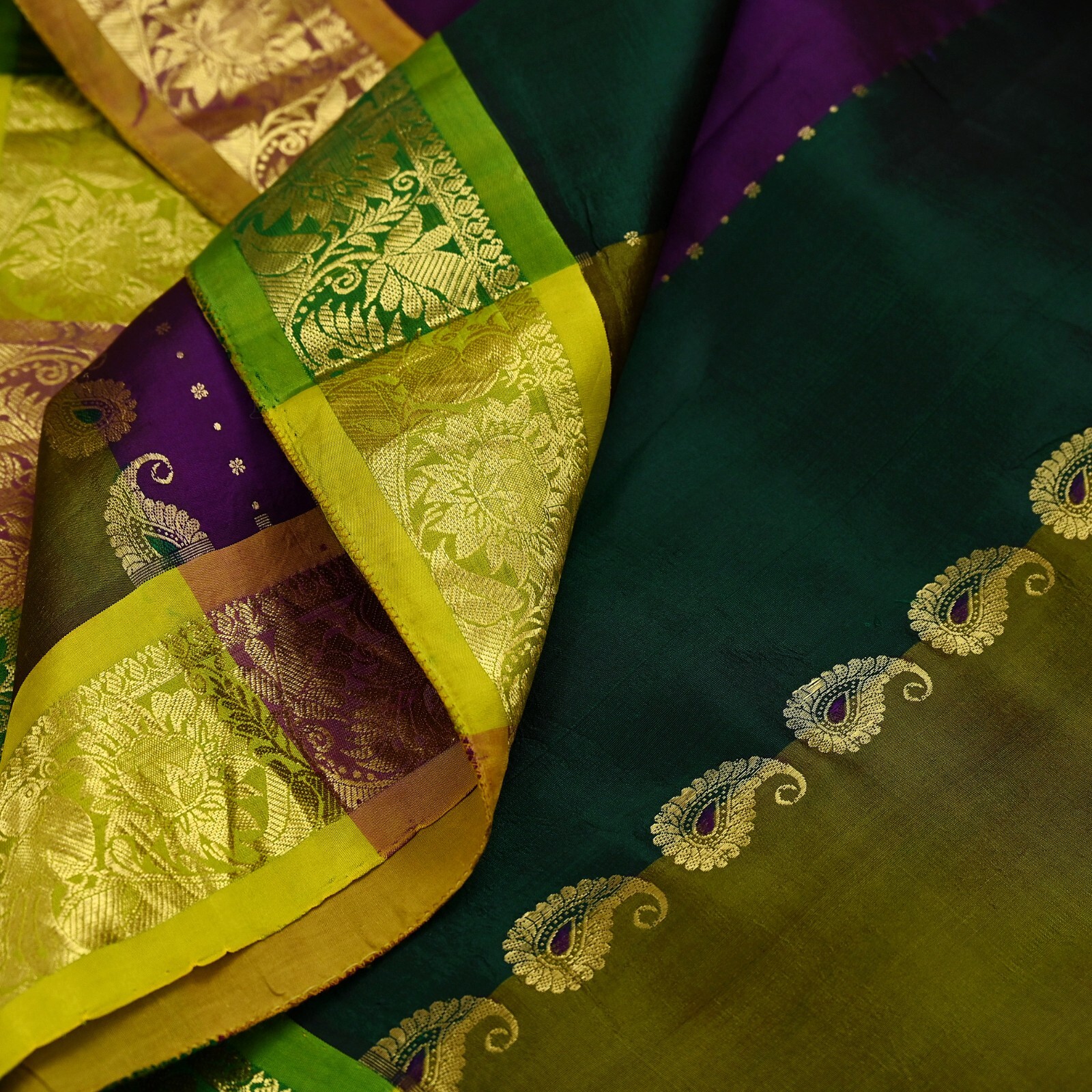 Vintage Heavy Sari Multi Kanjivaram Saree Pure Silk Ethnic Zari 5Yd Craft Fabric