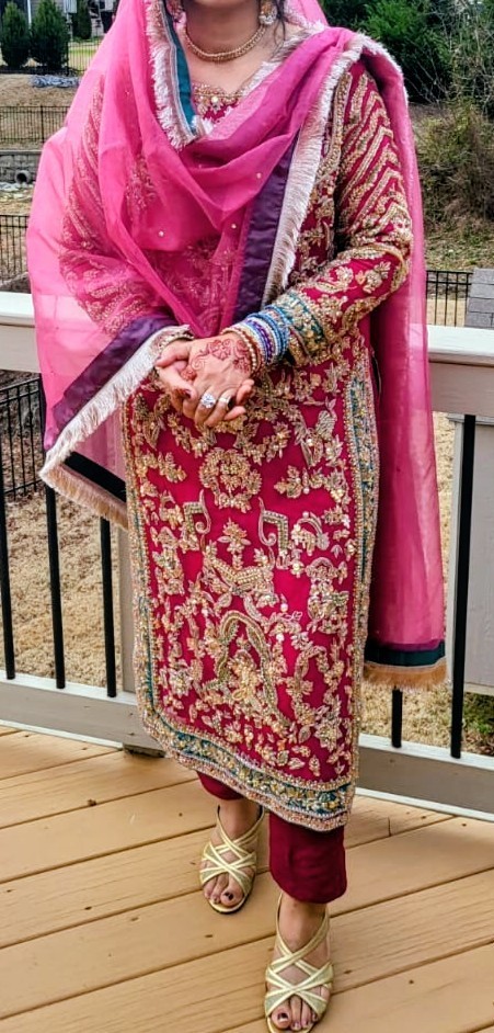 Women’s Pakistani Salwar Kameez with Dupatta, Silk & Net, Multi-Color