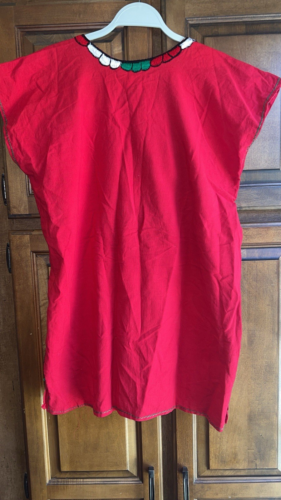 Handmade Women’s Red Cotton Mexican Dress Woven Embroidered Doll, One Size