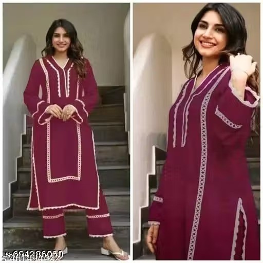 Indian Readymad Party Festive Wedding Rayon Kurta Kurti Pant Set for Women’s Gif