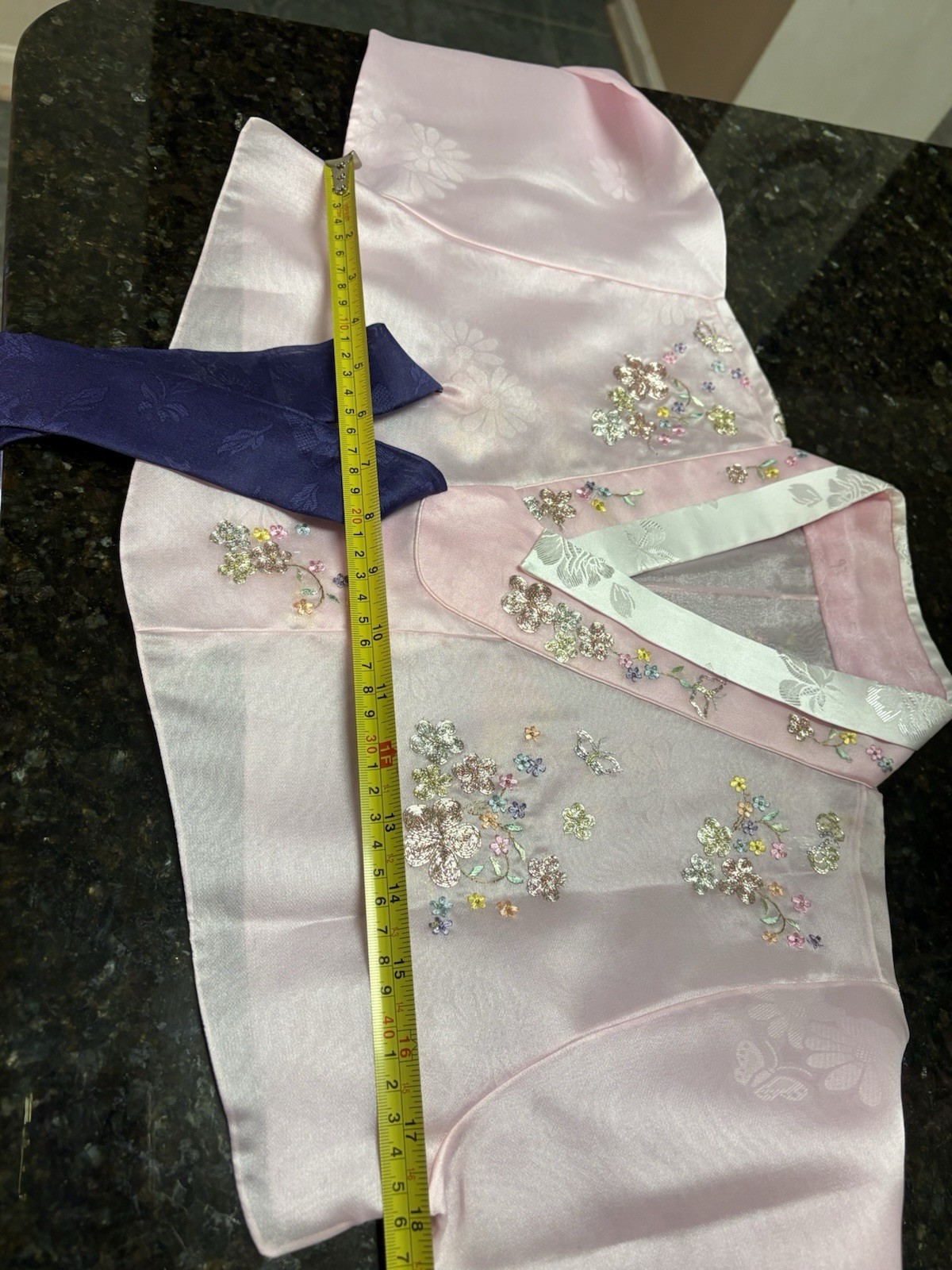Bead embroidery Korean Hanbok W/ Vest 한복 water silk Handmade 3 Pc Sets
