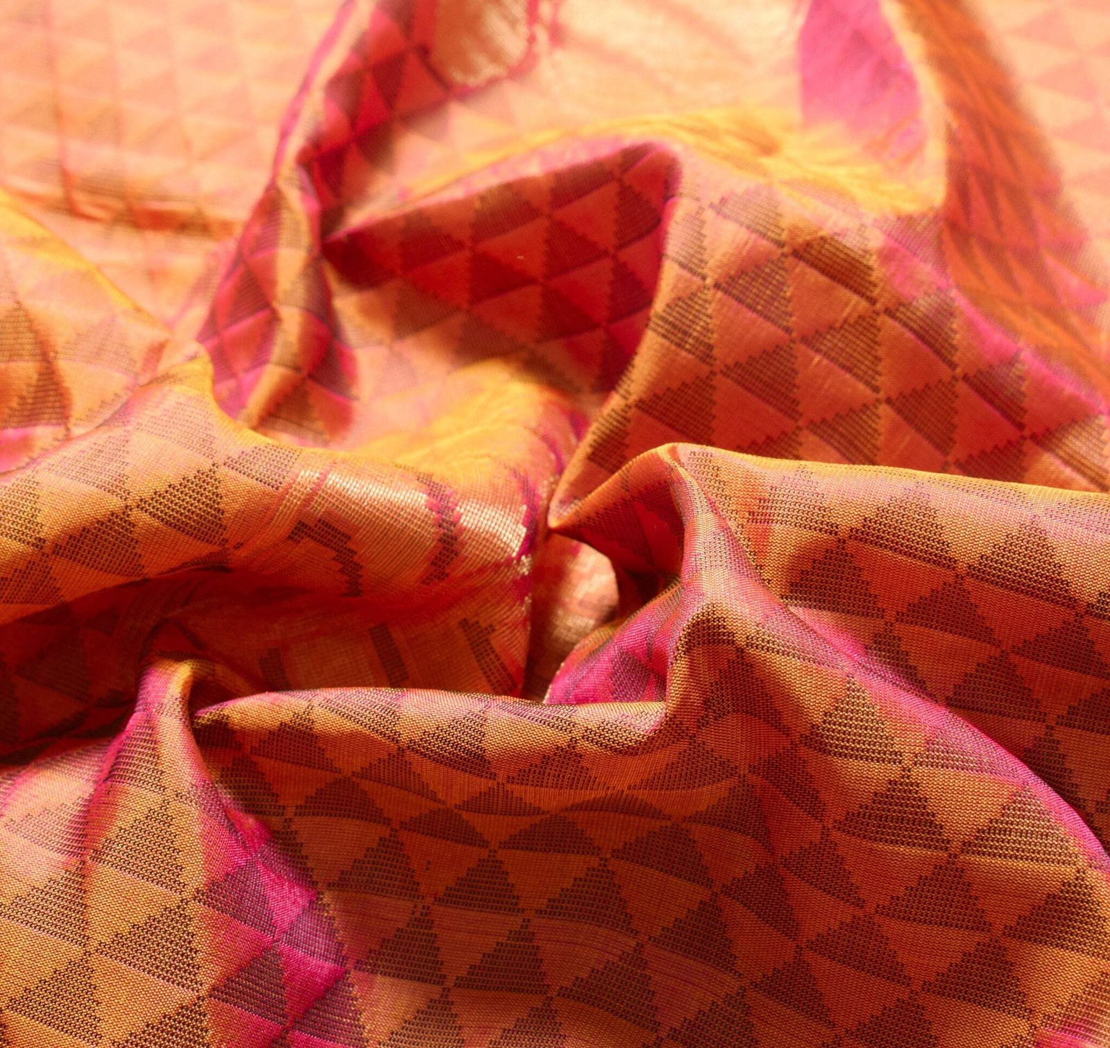 Sushila Vintage Orange Dual Toned Saree Pure Silk HEAVY Brocade 5YD Sari Fabric