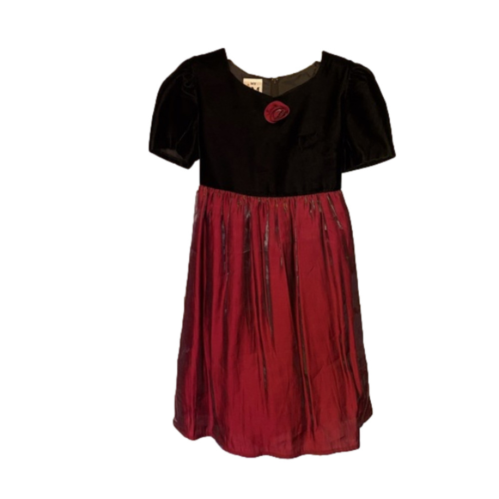 Girls Special Occasion Dress, size 6X Black Velvet & Burgundy