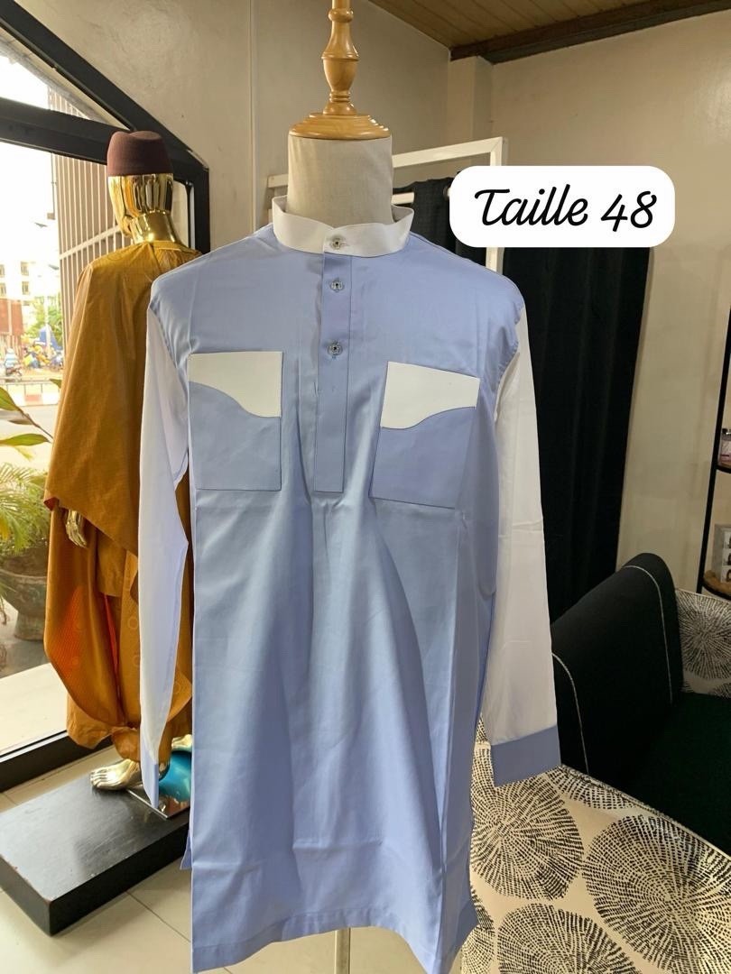 Men’s Cotton Kaftan Shirt, Sizes 44 & 48, Black, Gray, Blue, White
