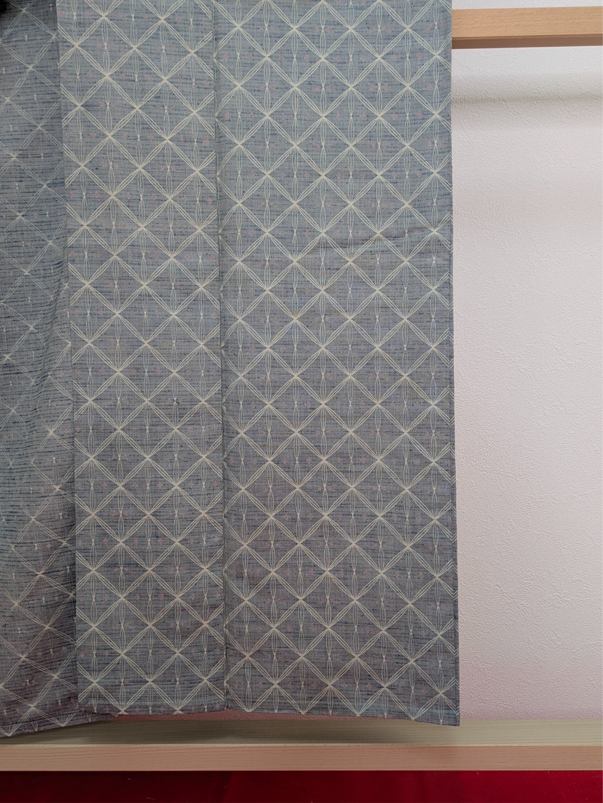 Vintage Japanese Kimono Silk Hitoe Gray White Geometric Pattern Unlined Tsumugi