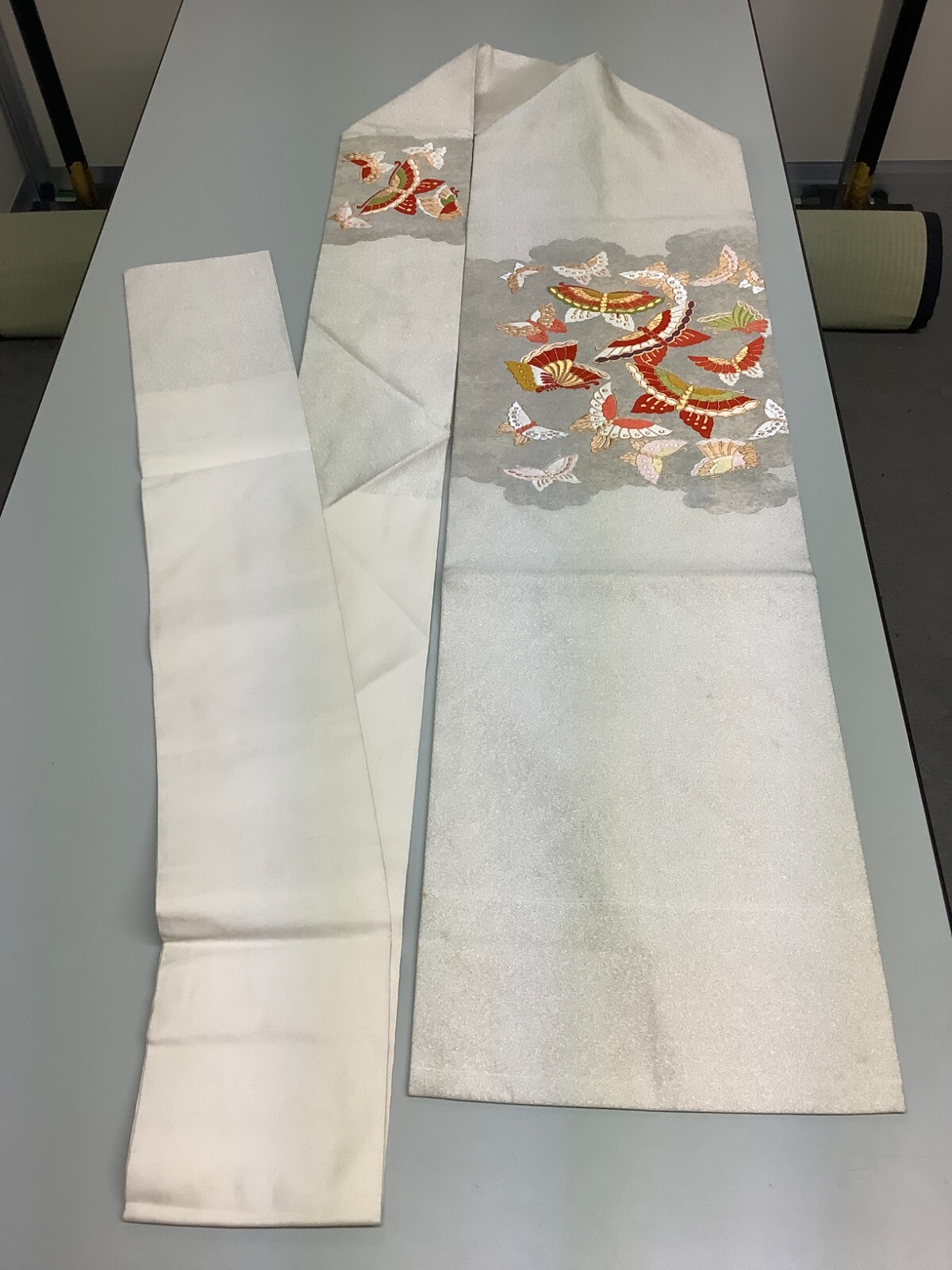Japanese Vintage Kimono Nagoya Obi pure silk silver embroidery 140×11.8inch