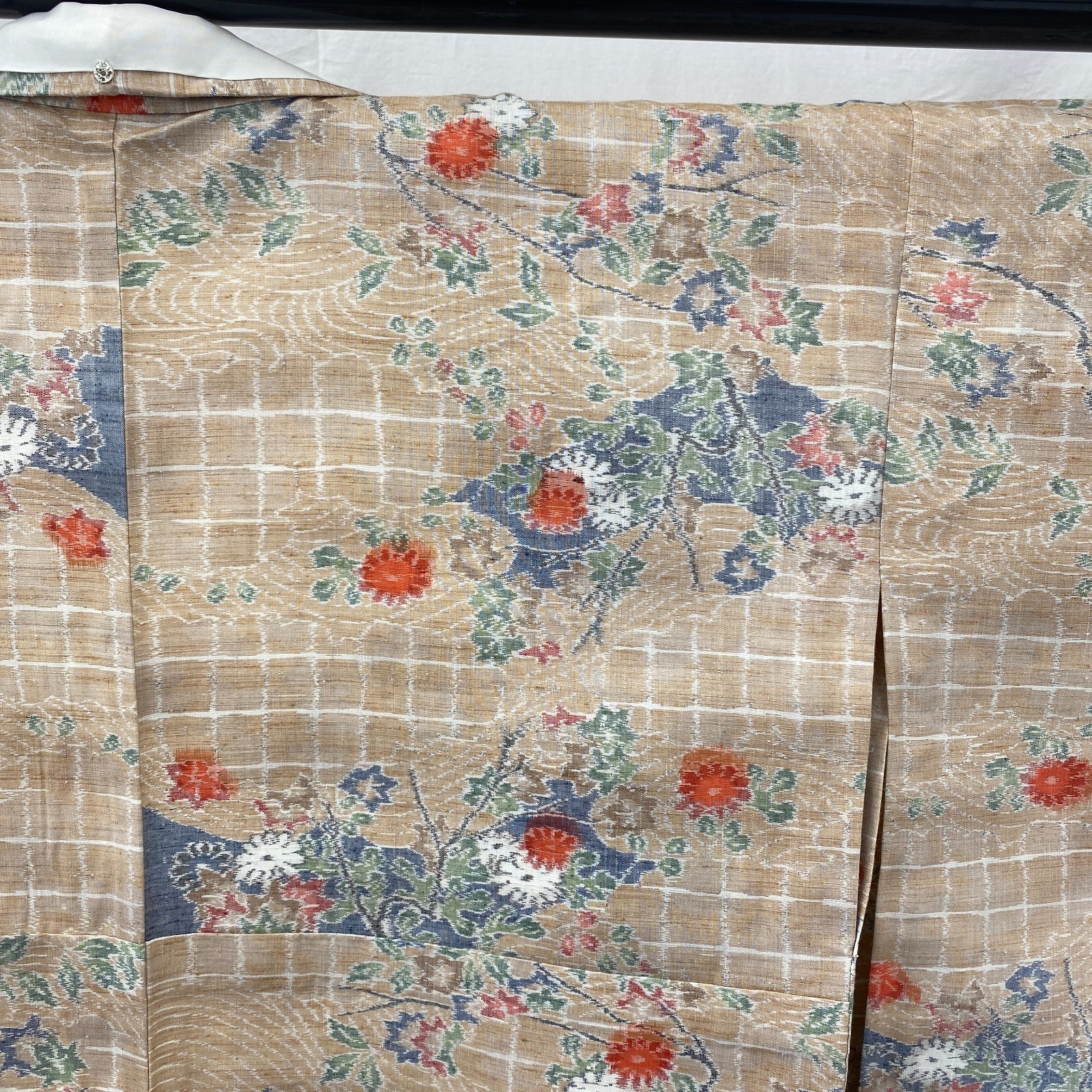 Japanese Vintage Kimono Silk Beige No Lining Traditional Authentic Length 62 in