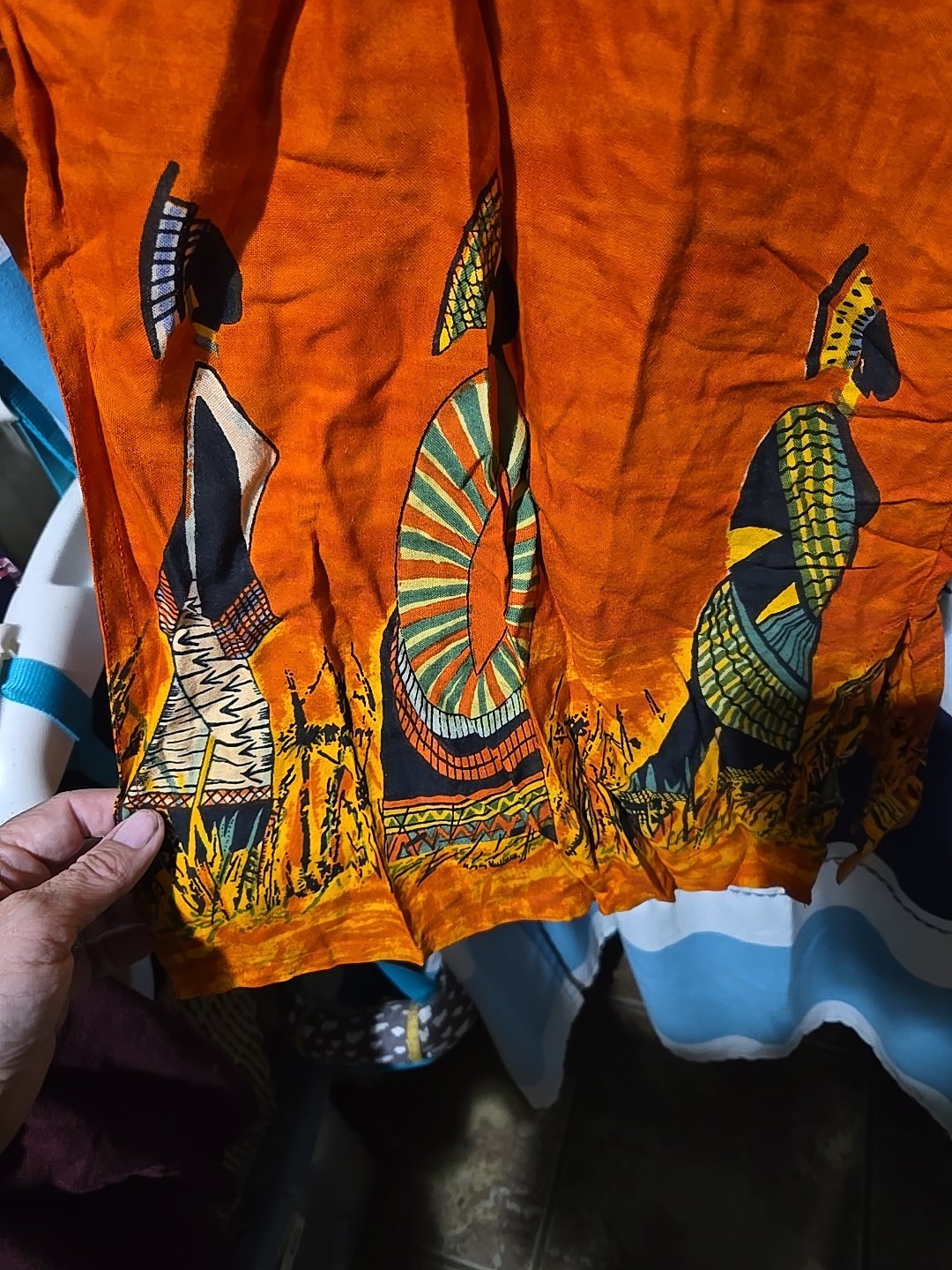 Orange coveup/jacket with Button Detail Lg Tribal Print 100%rayon
