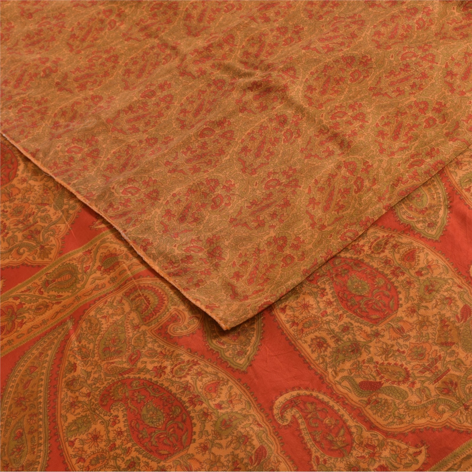 Sanskriti Vintage Indian Sari 100% Pure Silk Sarees Orange Printed Sarees Fabric