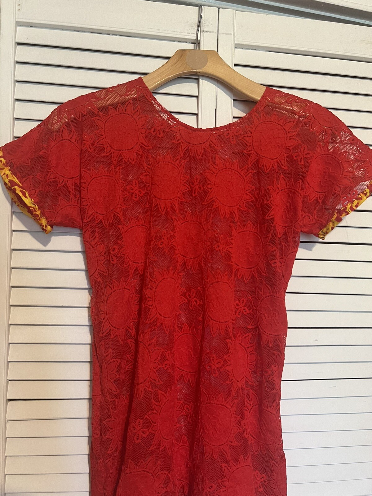 NIGERIAN AFRICAN Kids Girls Dress Size 8 Handmade Red Lace See Thru Tunic Top