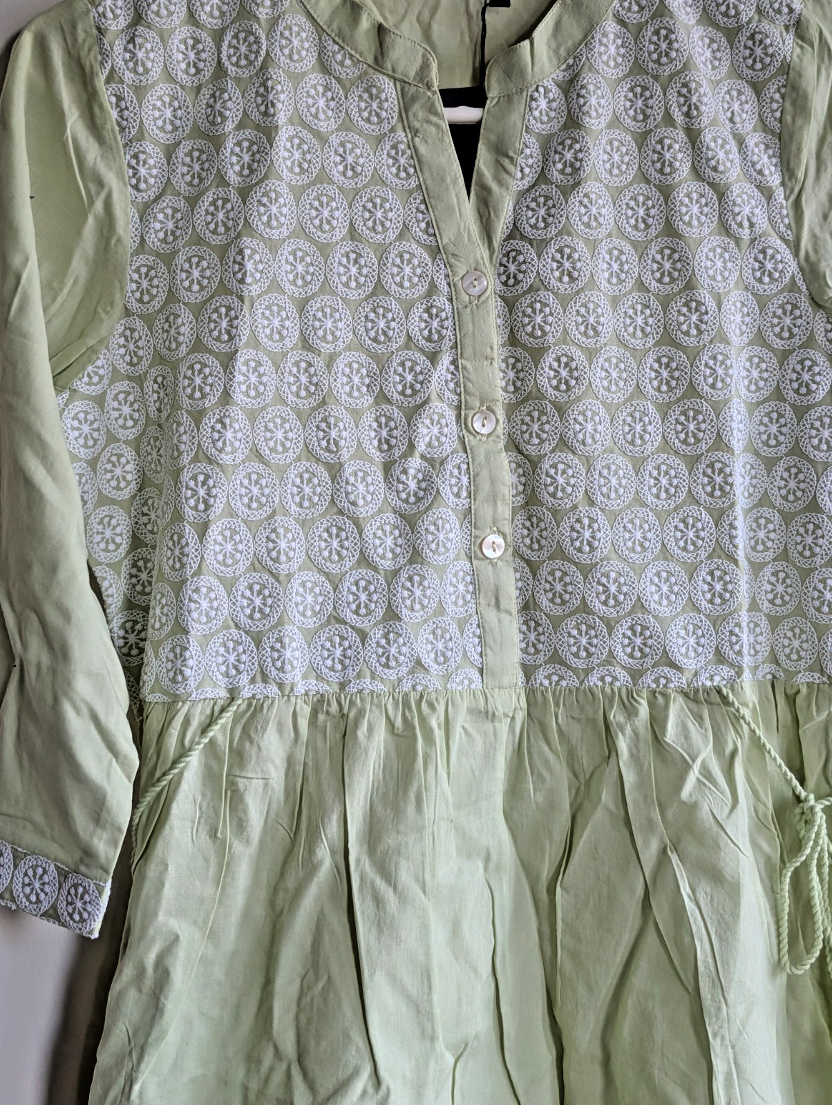 Short Kurta Kurti Top Cotton Embroidered side tie-ups Pista 100% Cotton Small