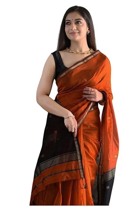Women’s Cotton Linen Saree With Gold-Toned Zari Work & Unstitched Blouse Piece