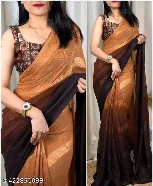 Georgette Jari Work Saree Printed With Unstitched Bloused Fashion Wedding Wear