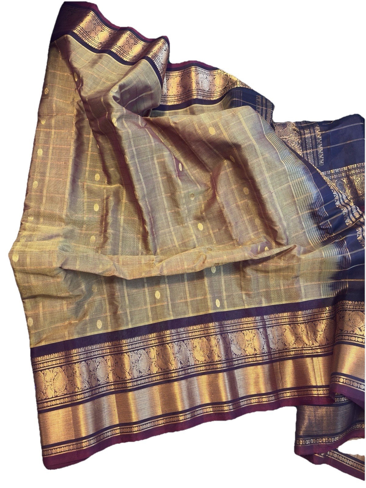 Women’s Olive Green, Gold Gadwal Saree