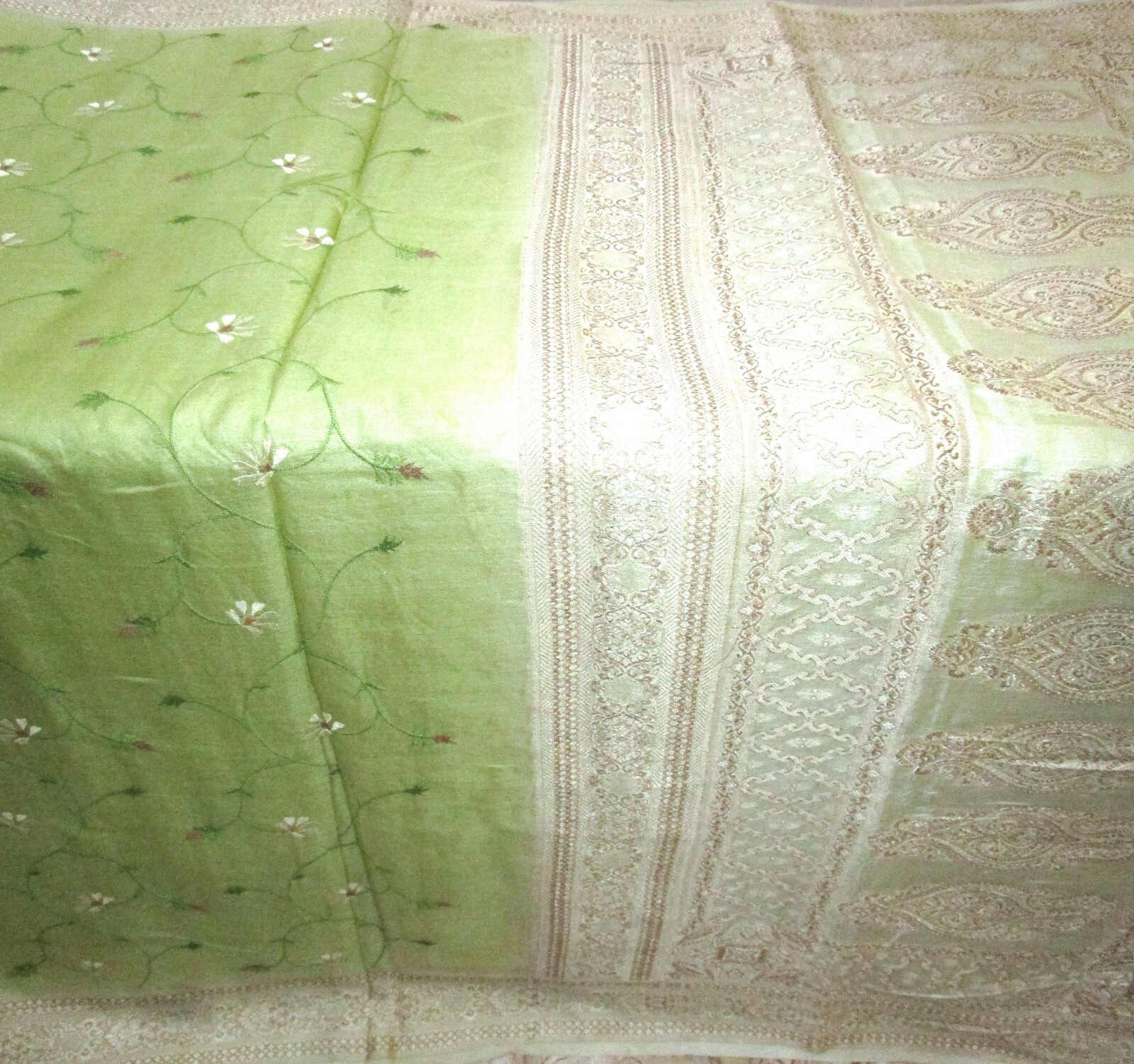 BVH WEARABLE PURE SILK Vintage Sari 5yds 22July9904 X13 E653 Pista Cream #ABCKB