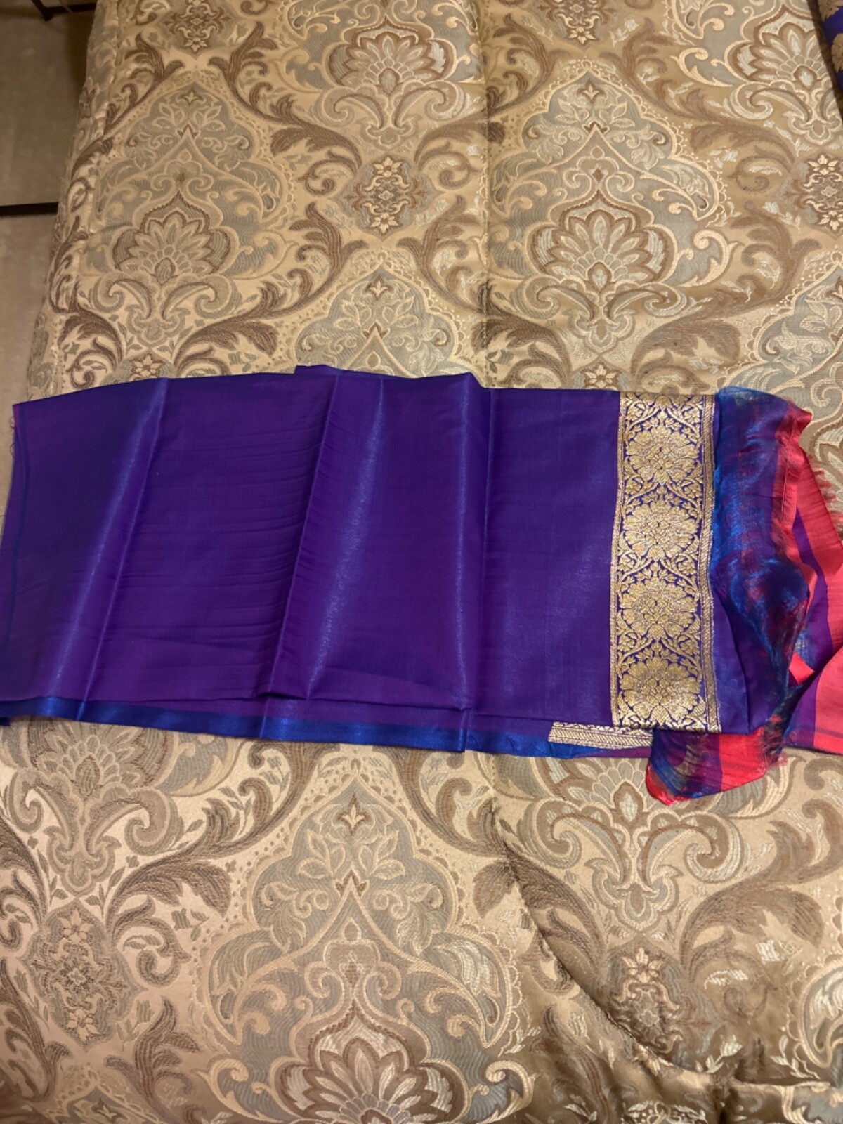Dark Blue/Purple Banarasi Style Silk Saree with Unstitched Blouse