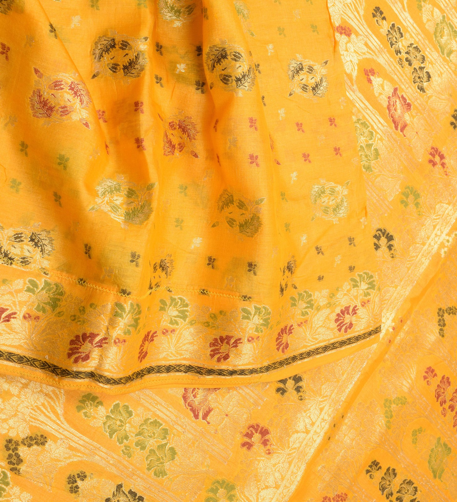 Sushila Vintage Yellow Saree Resahm Zari Woven Pure Tussar Silk Sari Craft Fabri