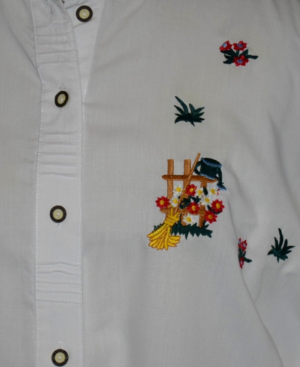 XL Bust48″ WHITE COTTON BLOUSE Shirt Top EMBROIDERY German LONG SLEEVES Dirndl