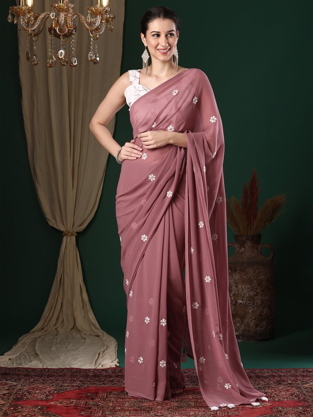 Women’s Georgette Embroidered Saree with Unstitched Blouse Piece