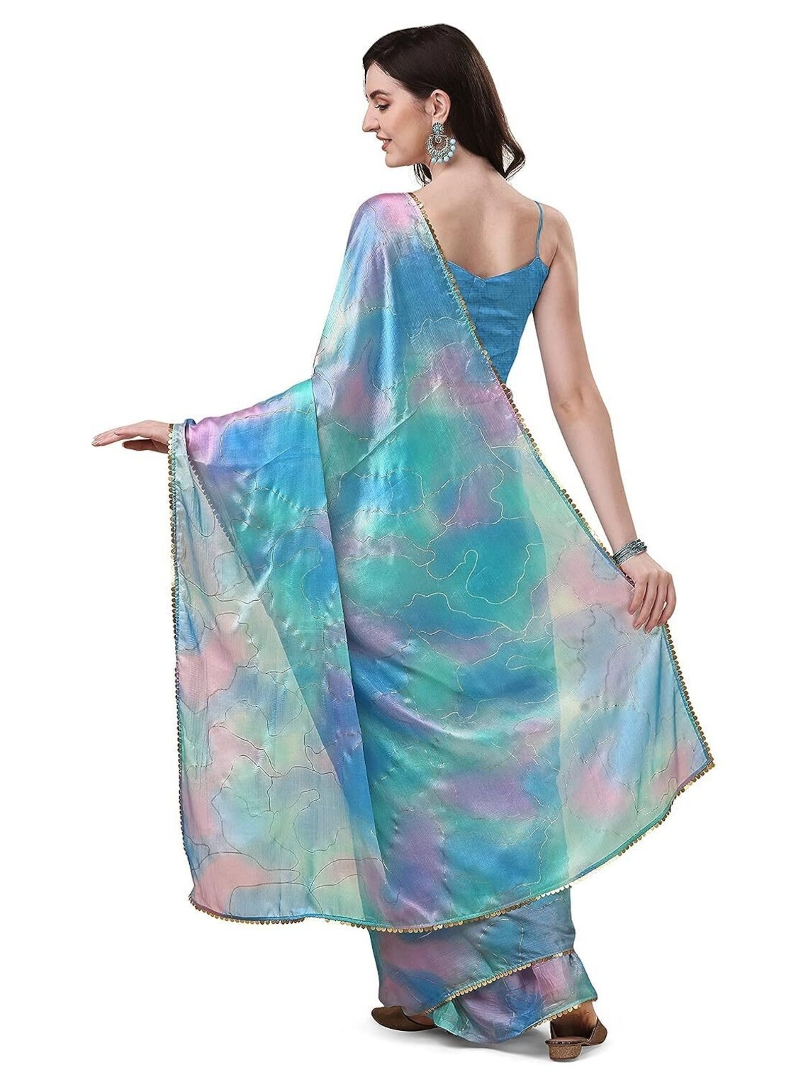 Printed, Color Block, Embellished Bollywood Chiffon Saree