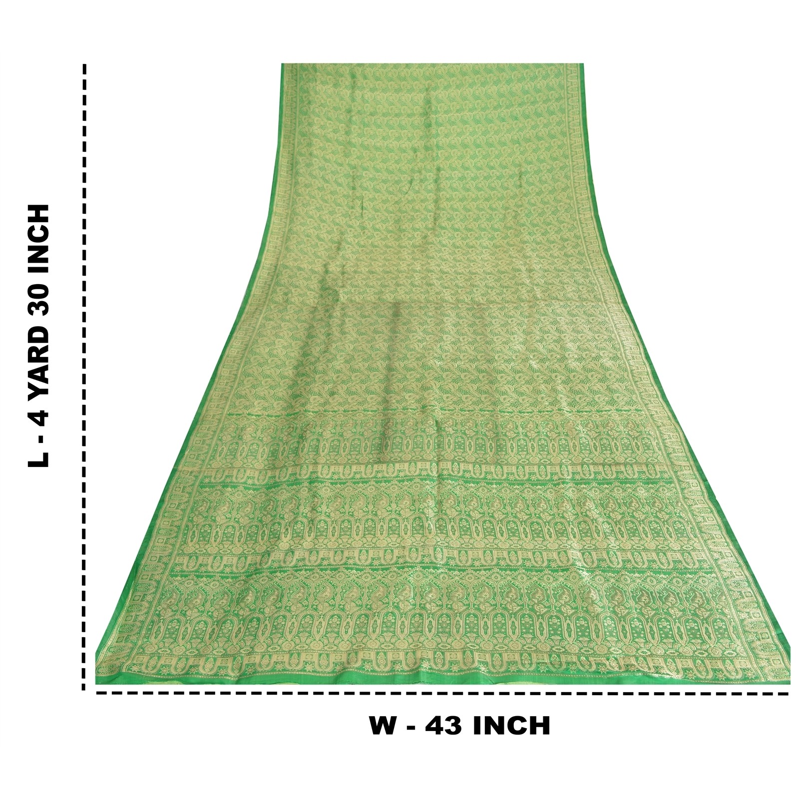 Sanskriti Vintage Green Sarees Pure Silk Zari Hand Woven Brocade Banarasi 4.5+YD