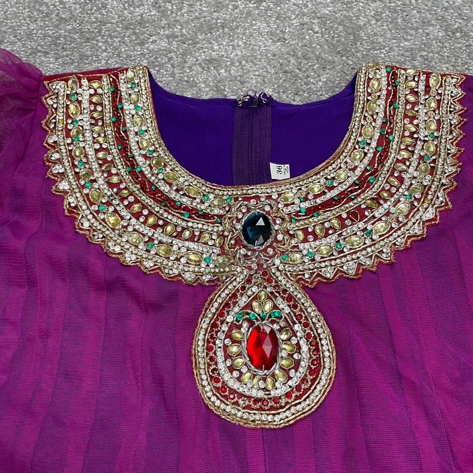 Unbranded Rhinestones Indian Dress Womens 36 Purple Short Sleeve Salwar Kameez