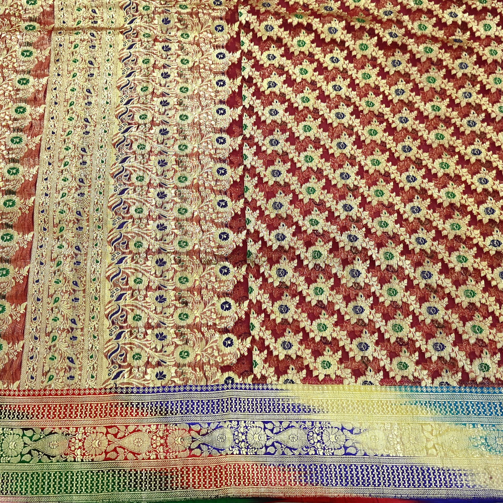 Vintage Sari Heavy Maroon Pure Organza Silk Woven Brocade Banarasi Sarees Zari