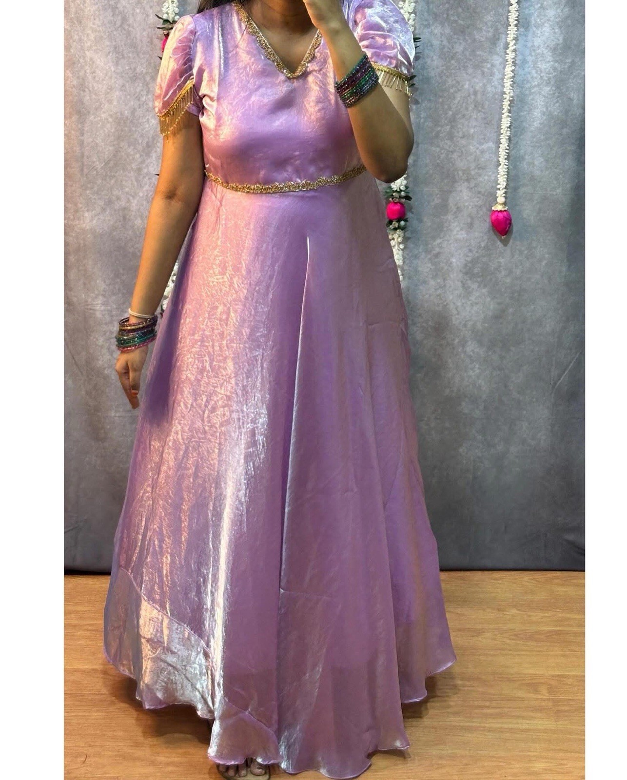 Space Silk Maxi Gown Pista Mehendi Floor Length Party Dress UK Size M 38-40
