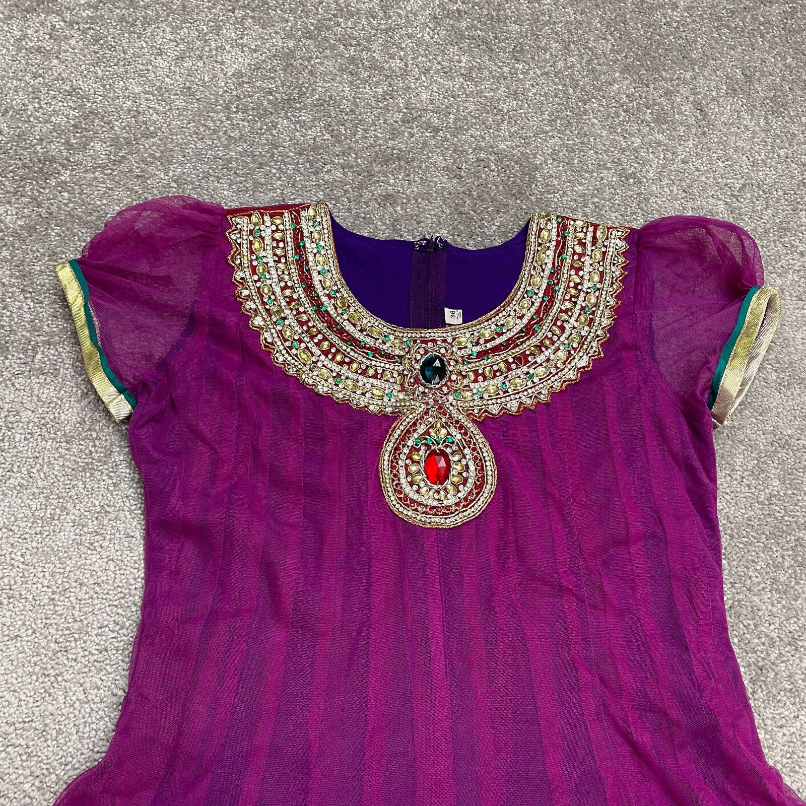 Unbranded Rhinestones Indian Dress Womens 36 Purple Short Sleeve Salwar Kameez