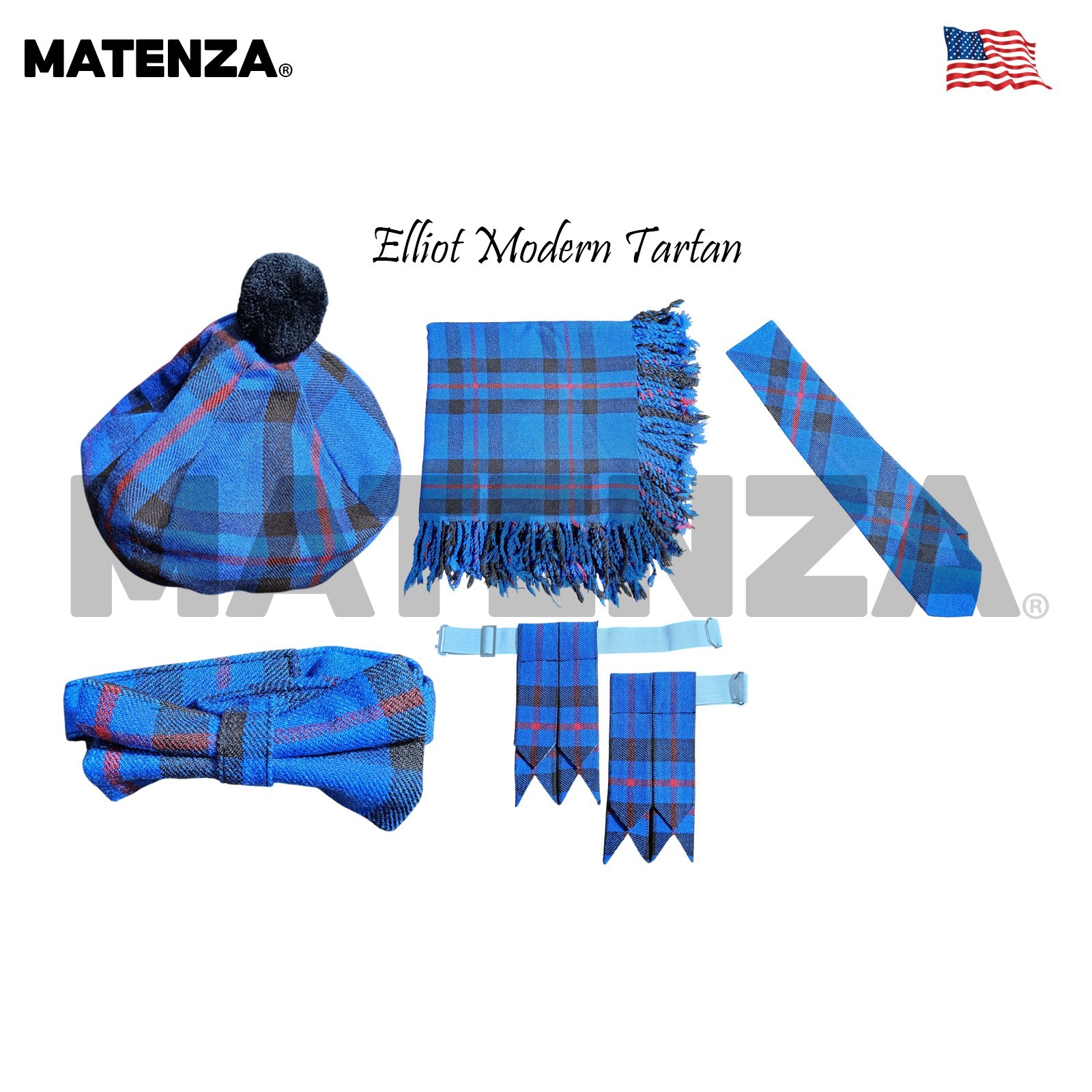 Elliot Modern Tartan 14pc Scottish Kilt Outfit Set 5 Yard Highland Wear