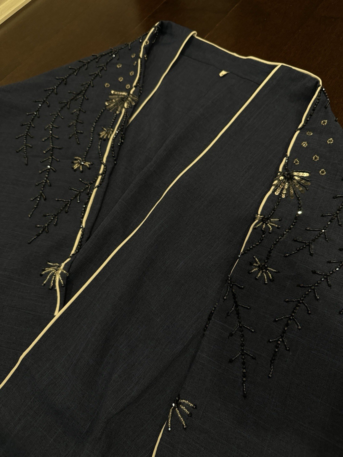 Blue Linen Dubai Abaya Luxury Hand Embroidered Beautiful Light Fabric
