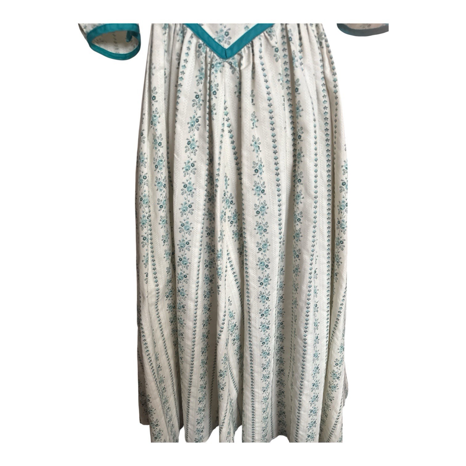 Handmade Women’s German Dirndl Dress Green Floral Striped Puff Sleeve S