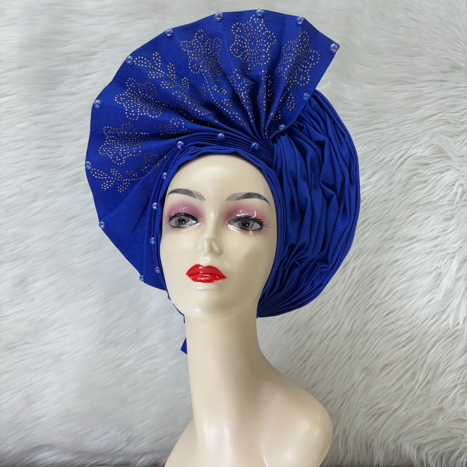 African Gele Fabric Turban Headtie Made Head Wear Hat Aso-Oke Auto Gele Beaded
