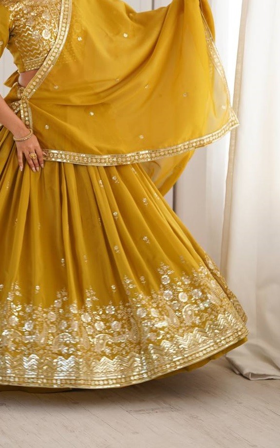 Traditional Yellow Simmer Silk Lehenga Choli With Dupatta For Women & Girls Wear