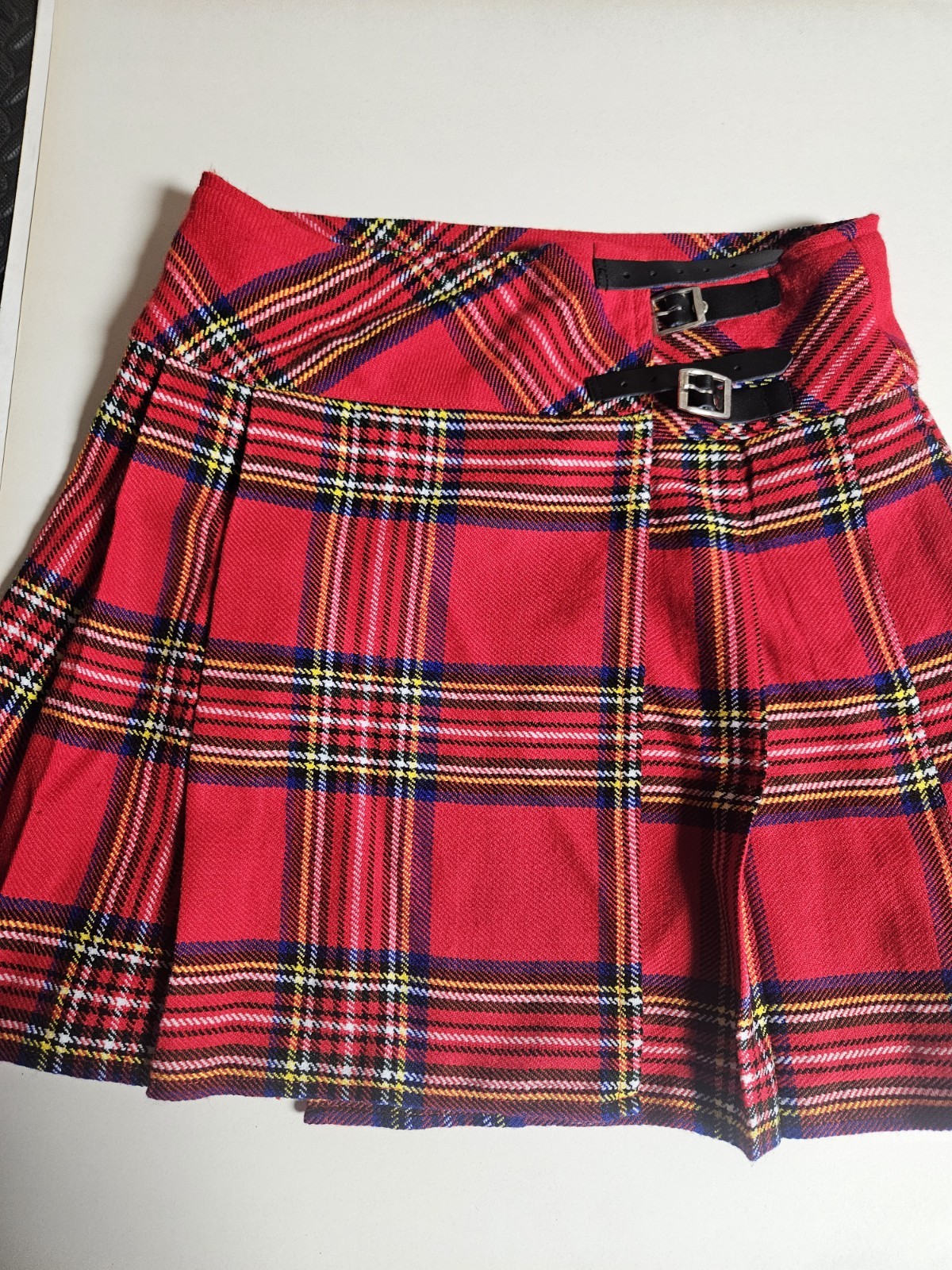Stewart Tartan Pleated Billie Kilt Skirt Waist 30 Women 100 Acrylic Wool