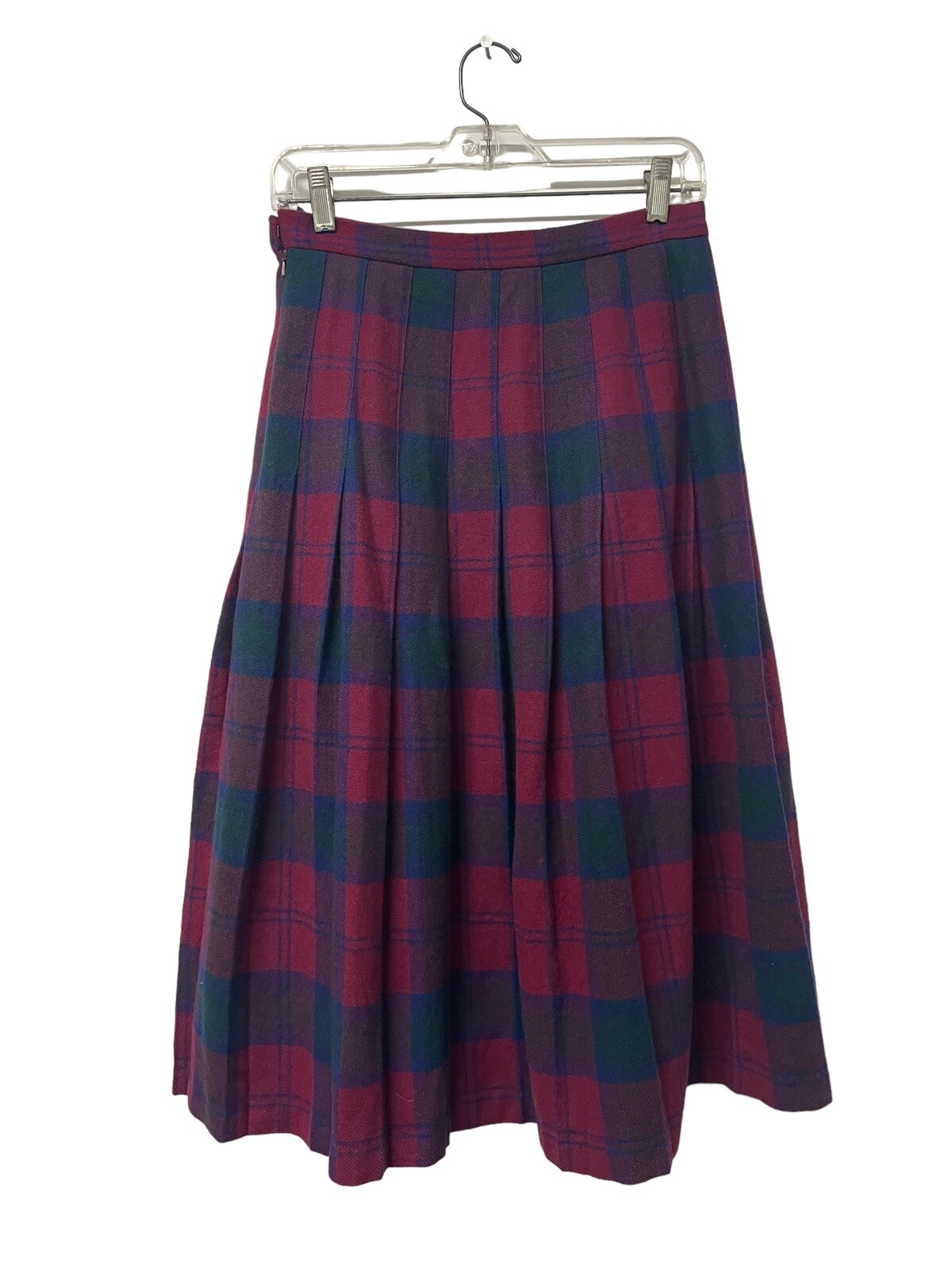 VTG Pitlochry Knitwear Red Plaid Pure New Wool Midi Skirt 27W Tartan Scotland