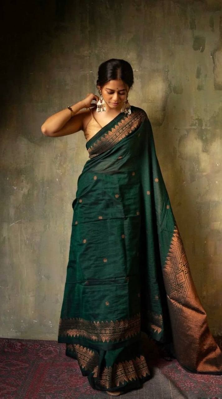 Women Soft Lichi Silk Green Saree With Blouse Indian Designer Wedding Party Wear