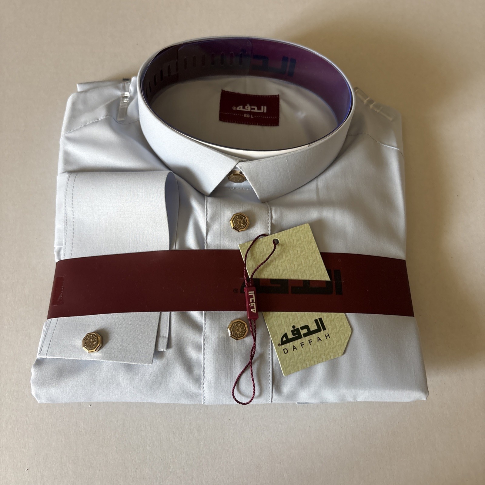 MEN Size 56L DAFFAH High Quality ALL SEASON Thobe CUFF SLEEVE SHIRT COLAR
