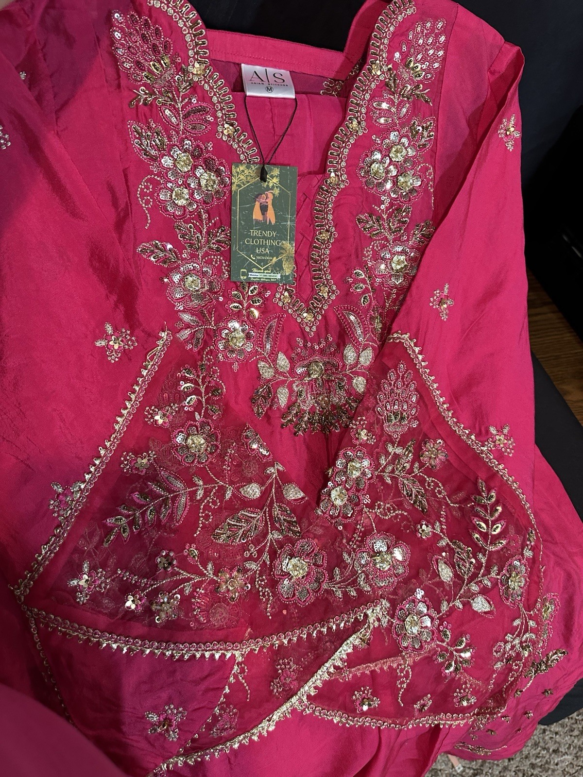 ASIAN STITCH ZARQUN BRAND – Emb Raw Silk Front & Back Emb, Net Lux Dupatta – $75