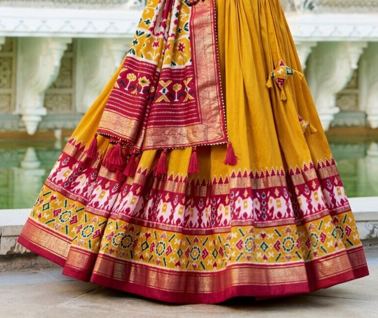 New Wedding Wear Mustard Yellow Tussar Silk Lehenga Choli With Dupatta For Women