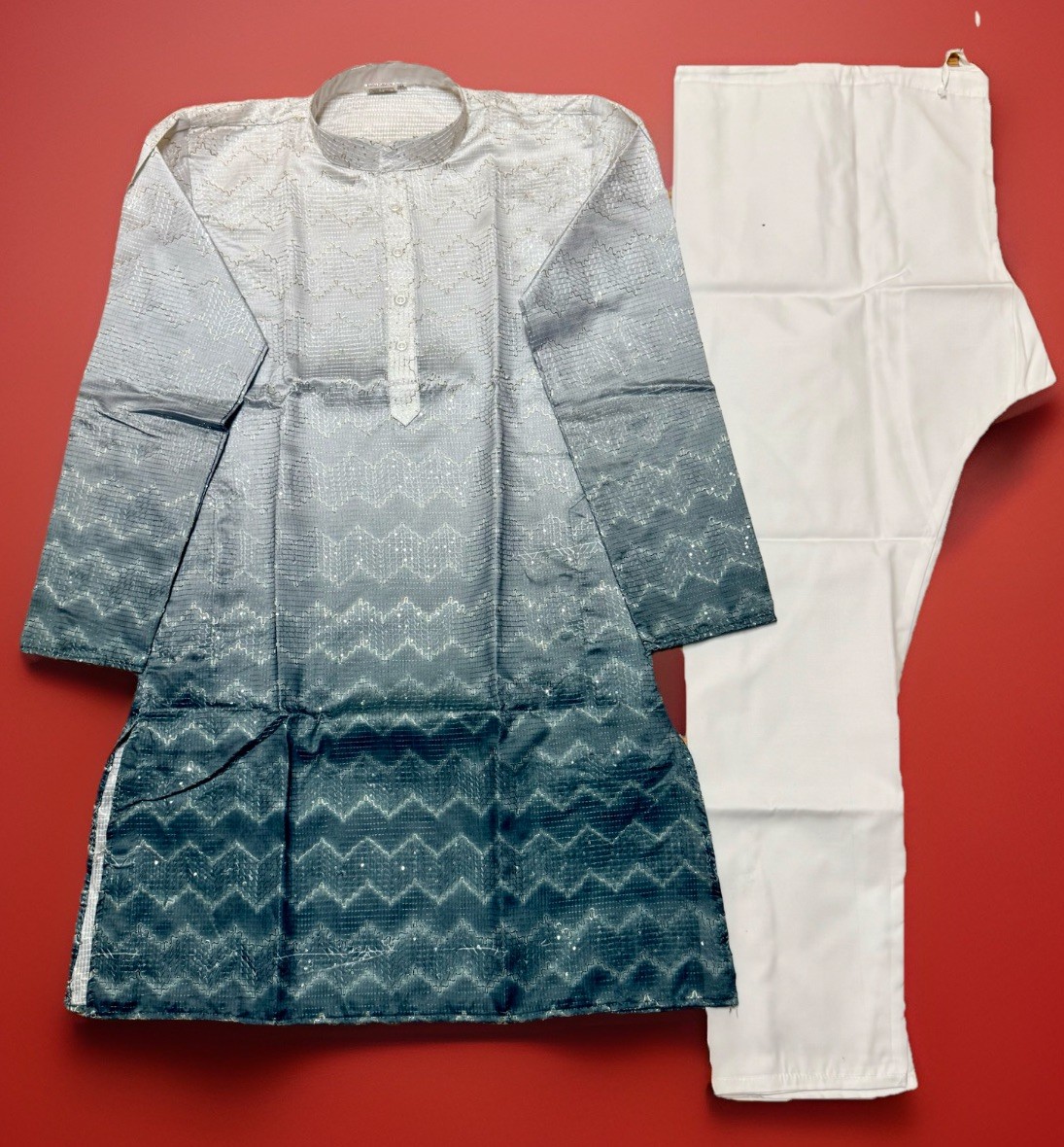 NWT Men’s Kurta PAJAMA SET SZ 38 S/M gray/dk gray OMBRE’ GOLDEN India-USA seller