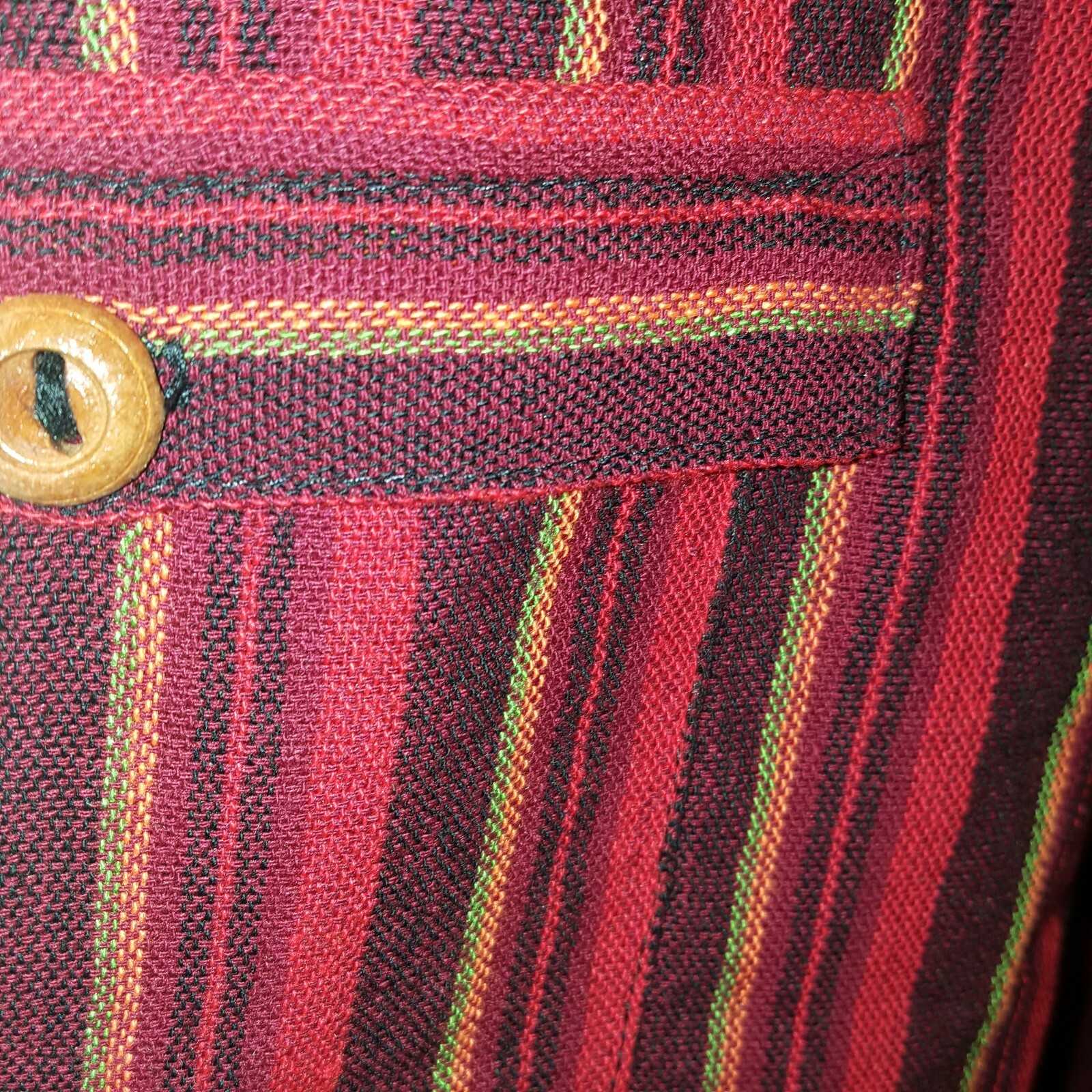 NEW SMALL HANDMADE CASUAL BURGUNDY W STRIPES PANTS W CARGO POCKETS