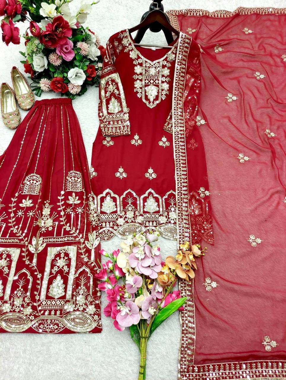 New Attractive Heavy Faux Georgette Kurta Palazzo With Dupatta For Women